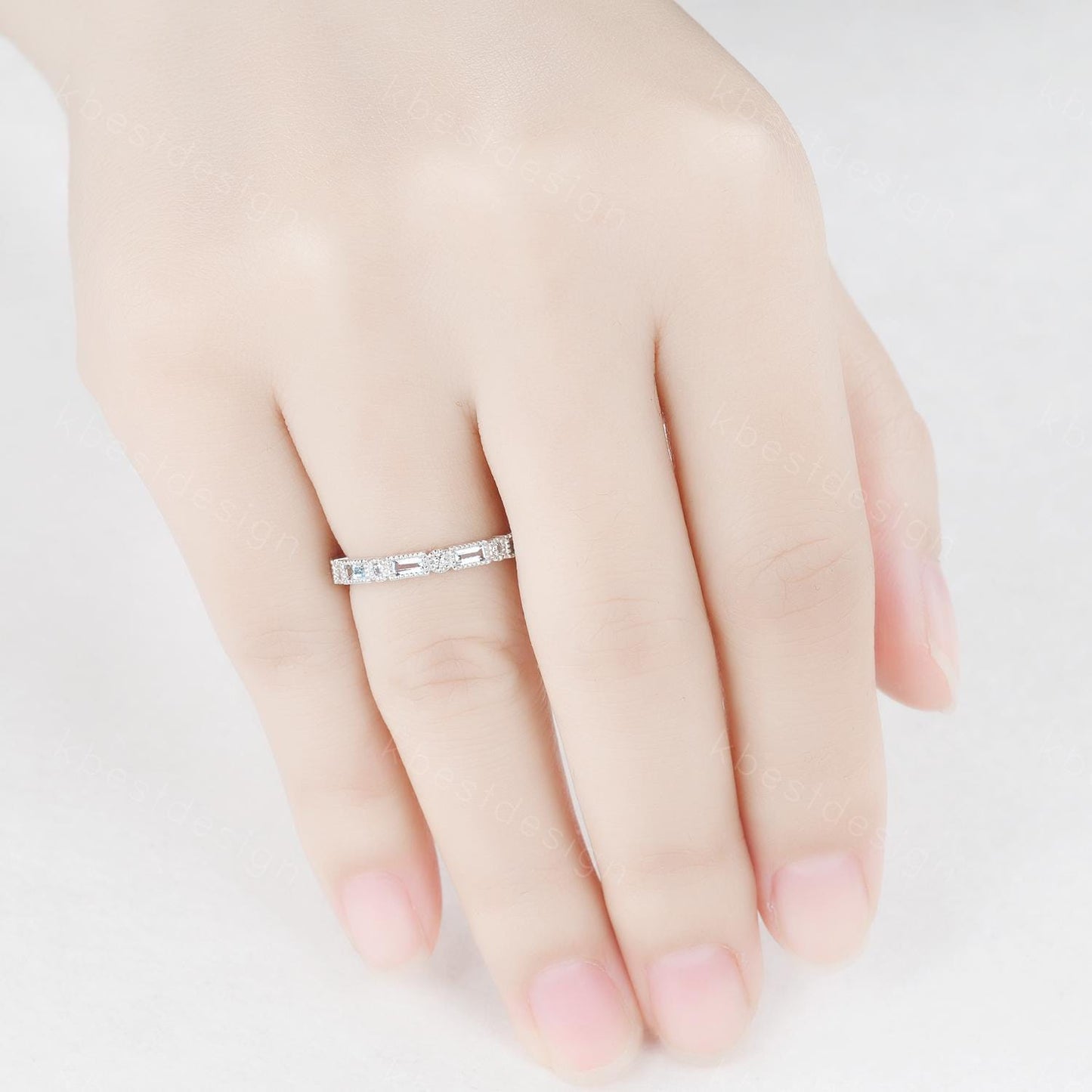 Unique Aquamarine Wedding Band, Baguette Aquamarine Wedding Band, March Birthstone Ring, Art deco Wedding Ring, Anniversary Ring Gift