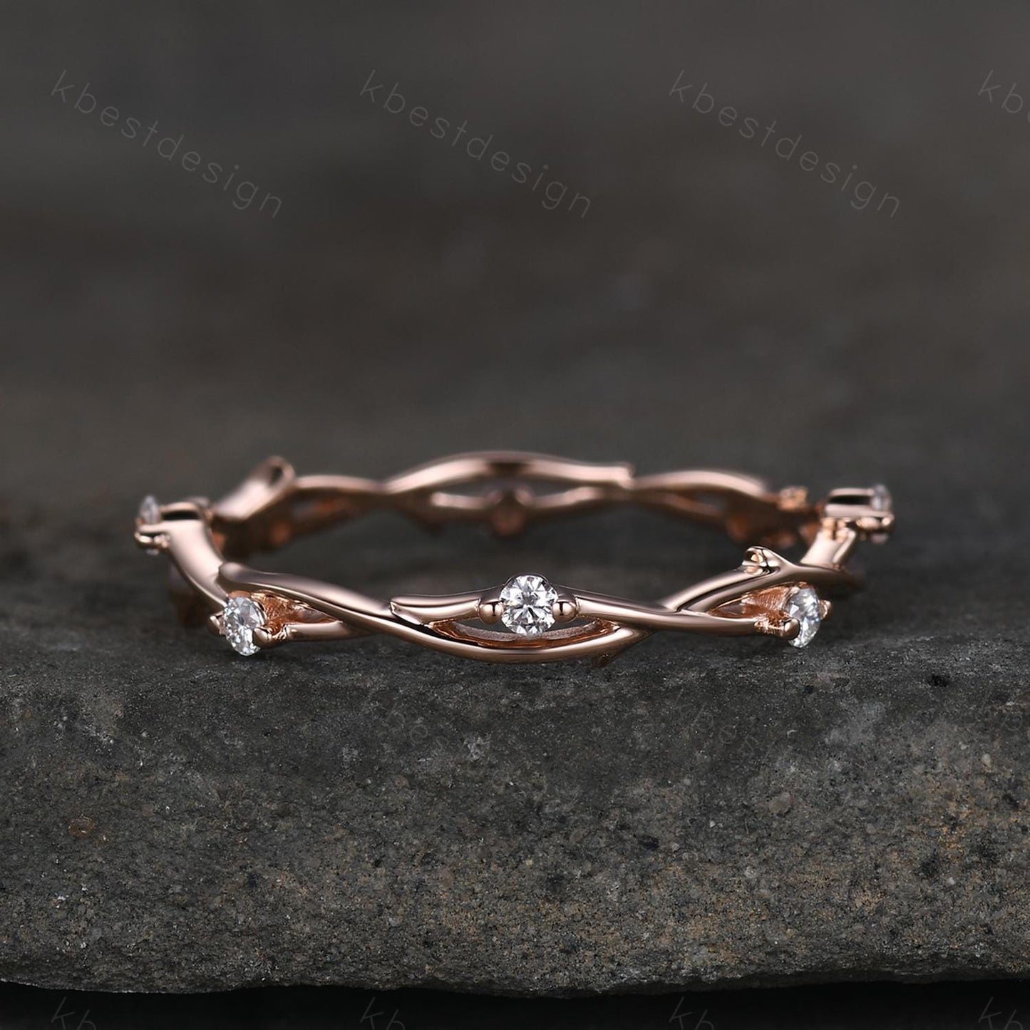Twig moissanite wedding band rose gold art deco wedding ring for women twisted eternity stacking band unique branch ring anniversary gift