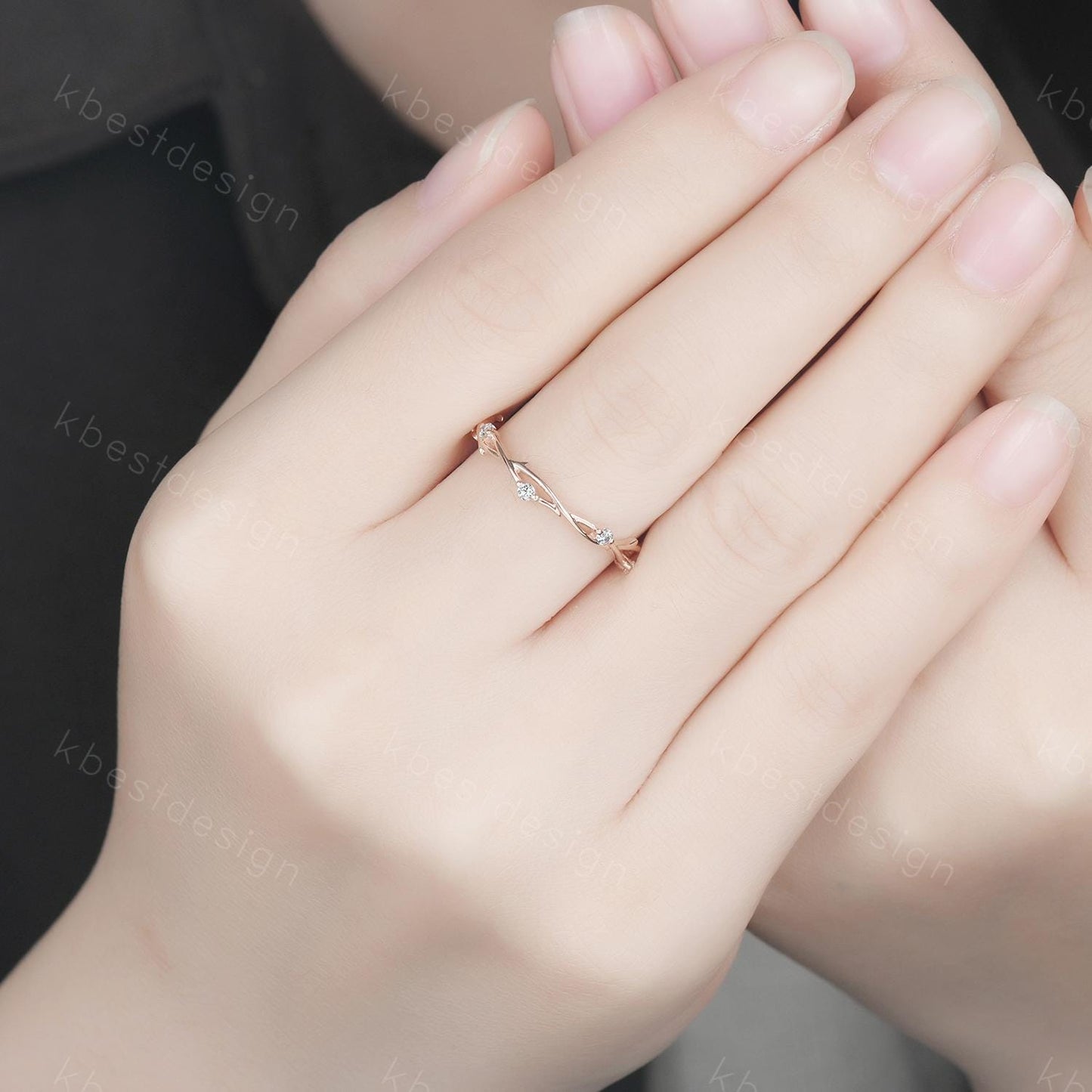 Twig moissanite wedding band rose gold art deco wedding ring for women twisted eternity stacking band unique branch ring anniversary gift