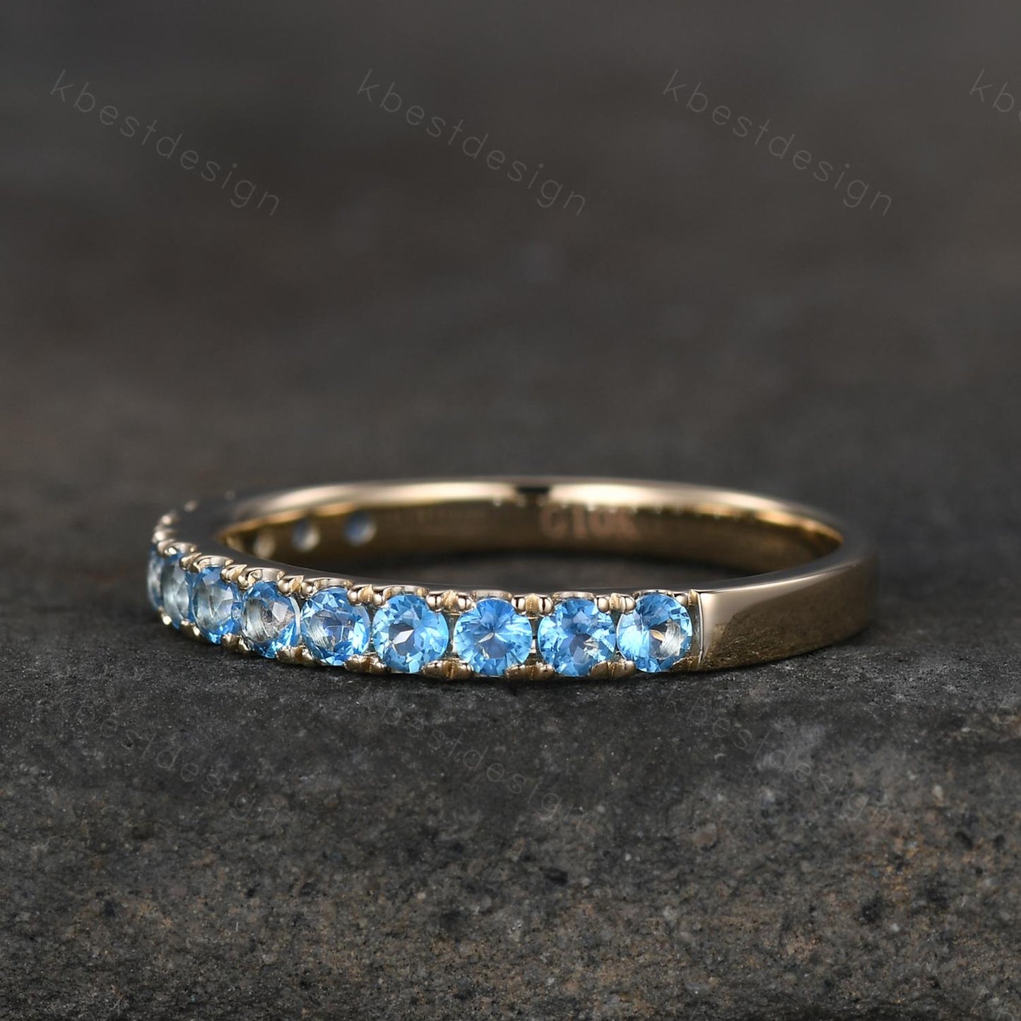 2mm Blue Topaz Wedding Band 14K Solid Gold Half Eternity Stacking Band December Wedding Band Women Matching Band Promise Anniversary Gift