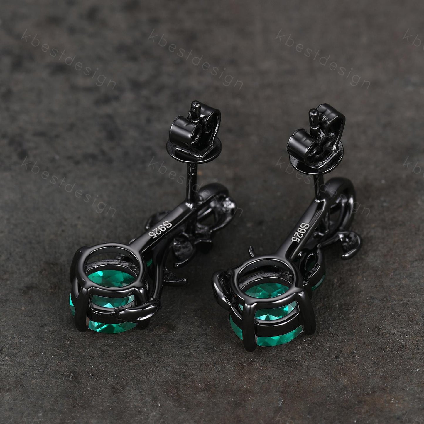 Nature inspired Emerald earrings women black gold earring studs leaf style unique earrings art deco studs anniversary gift for her