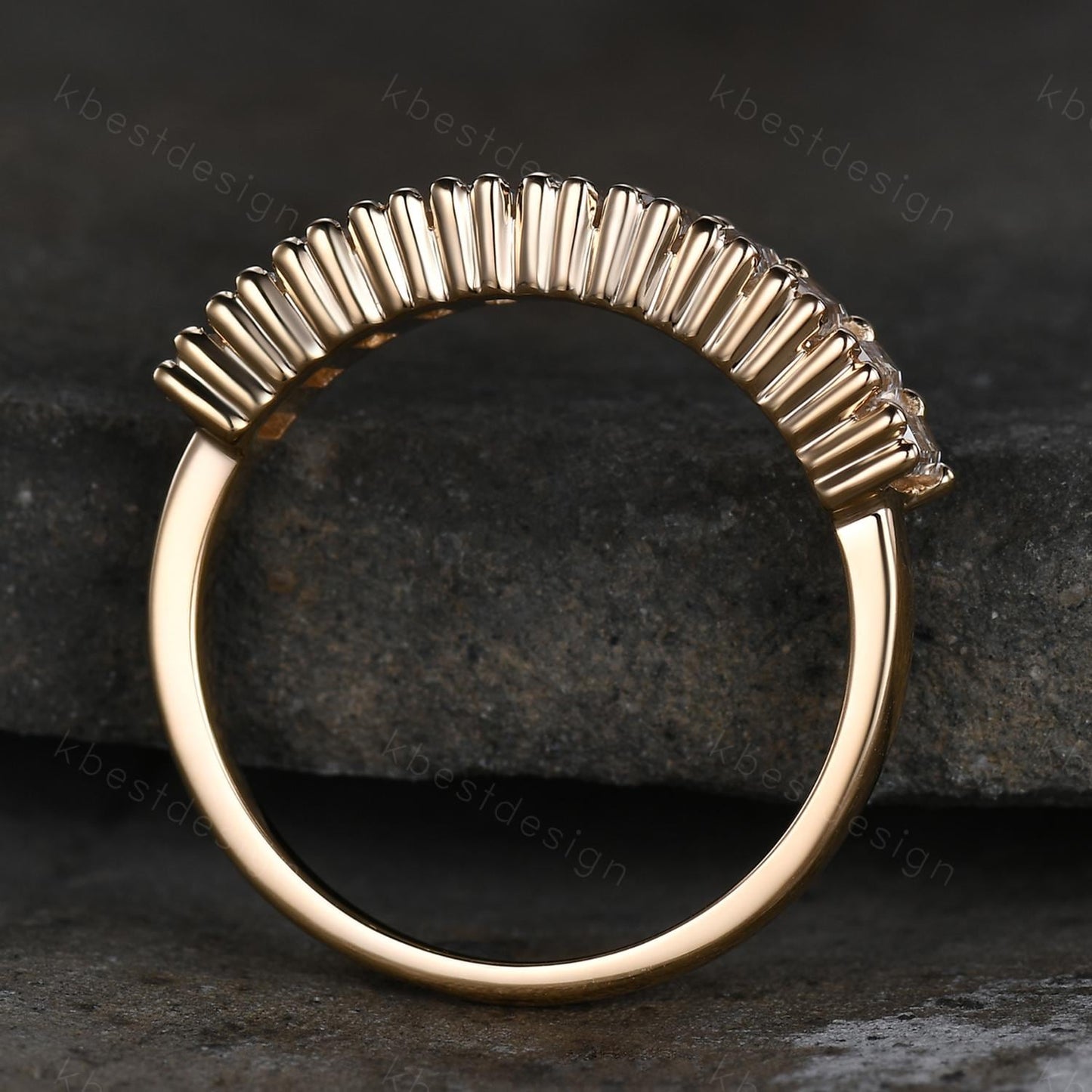 Baguette cut Moissanite wedding band women Vintage Half eternity band Yellow gold wedding band Unique Stacking Matching bridal promise ring