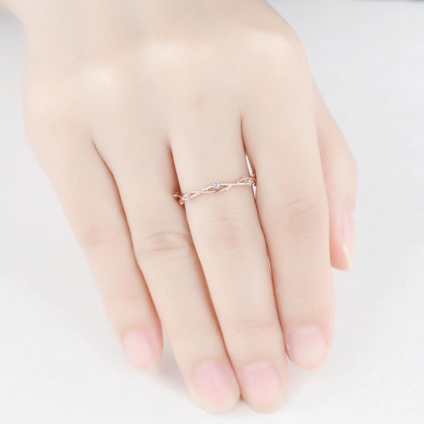 Twig moissanite wedding band rose gold art deco wedding ring for women twisted eternity stacking band unique branch ring anniversary gift