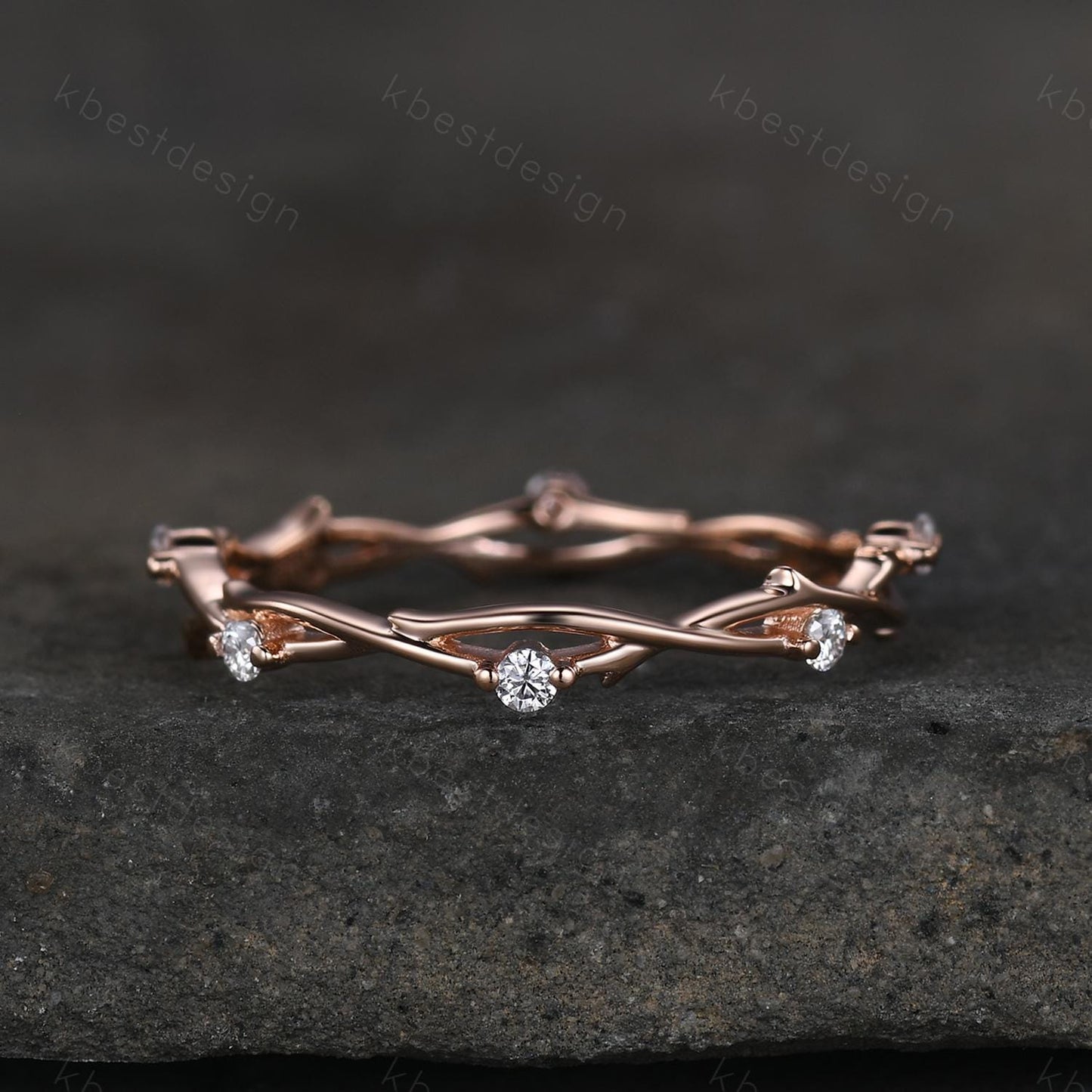 Twig moissanite wedding band rose gold art deco wedding ring for women twisted eternity stacking band unique branch ring anniversary gift