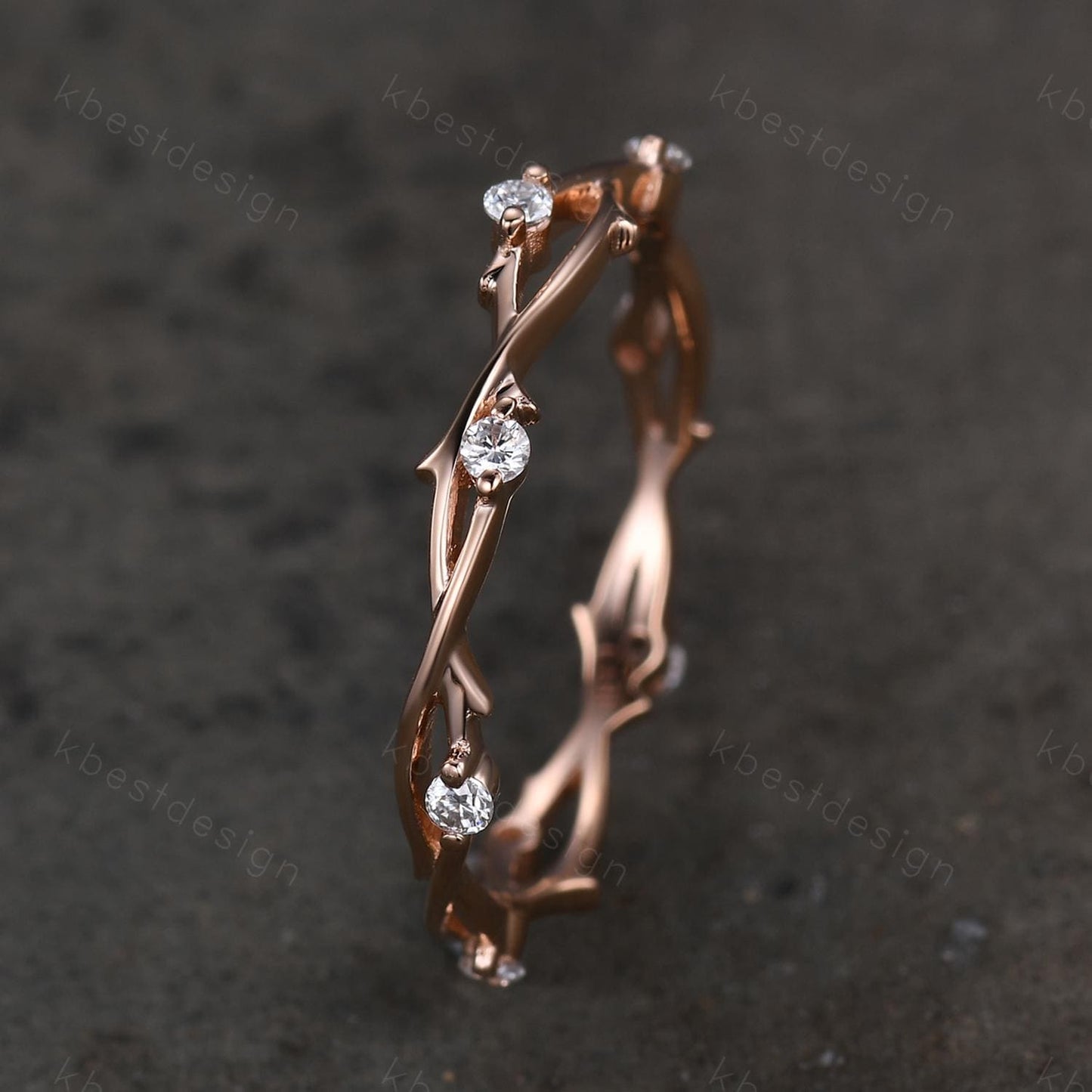 Twig moissanite wedding band rose gold art deco wedding ring for women twisted eternity stacking band unique branch ring anniversary gift