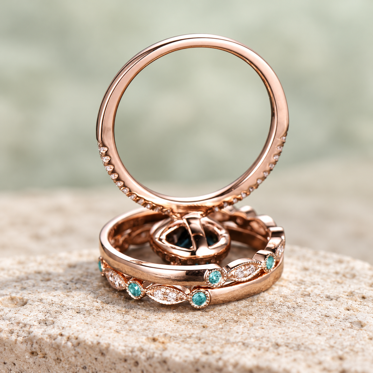 Oval Alexandrite Halo Bridal Ring Set — detail 3