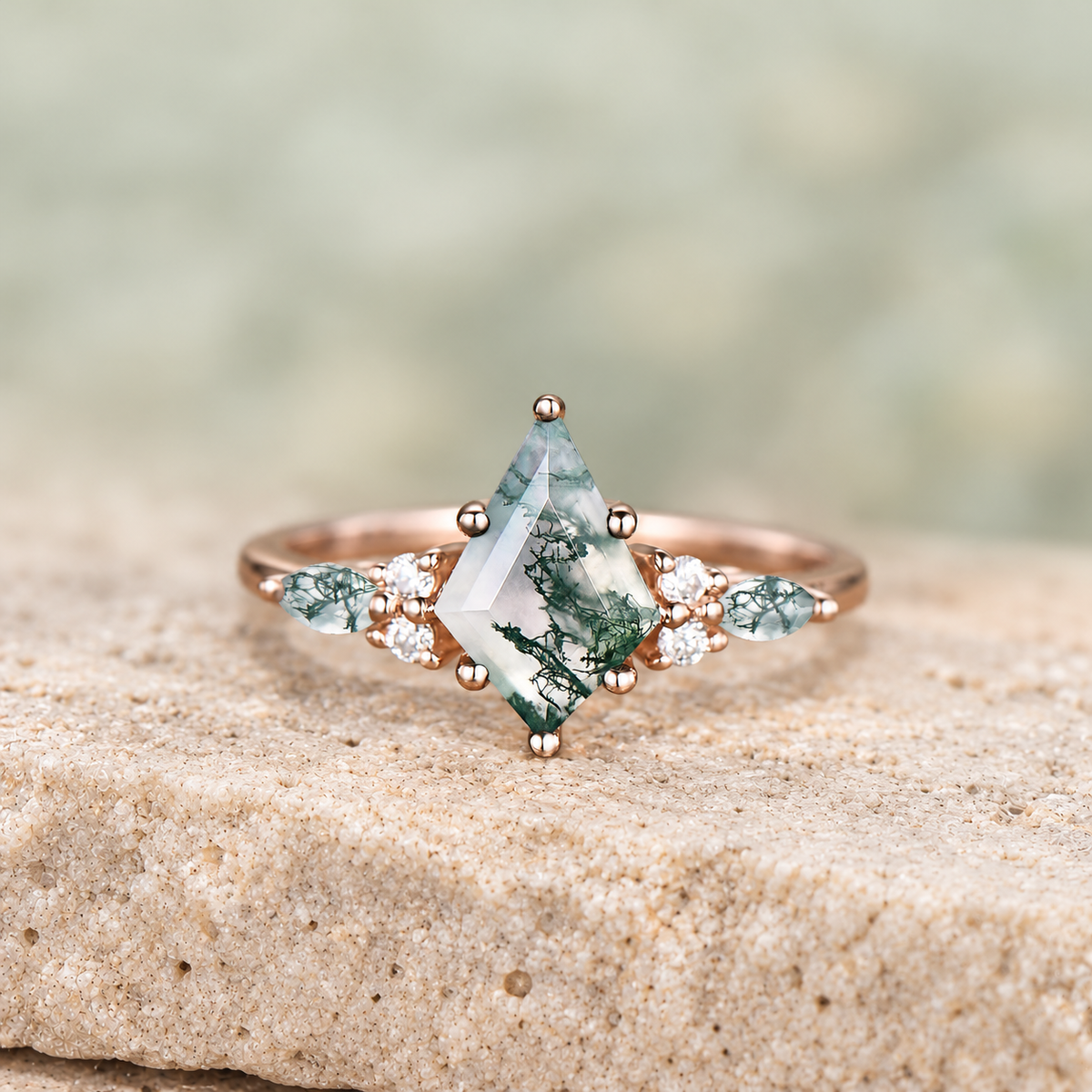 HERRINA Kite Moss Agate Six-Prong Bridal Ring Set, view 3