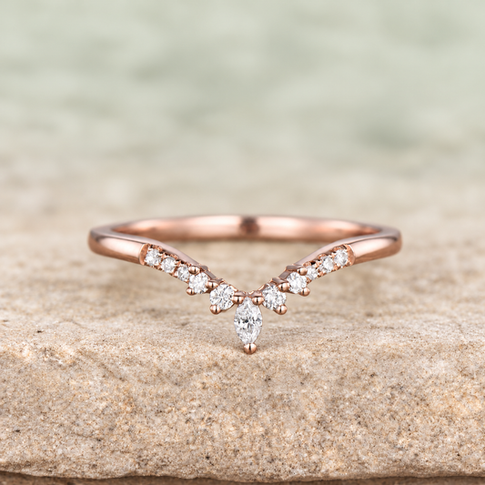 HERRINA Curved V-Shaped Wedding Band, view 1