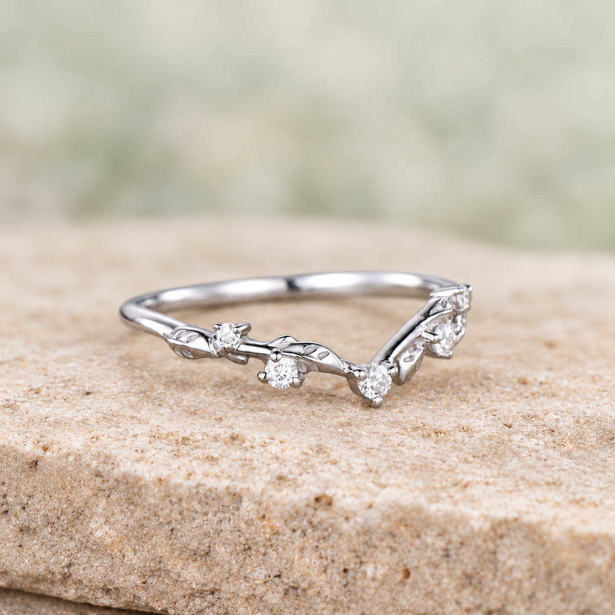 Five-Stone Leaf Wedding Band — detail 2
