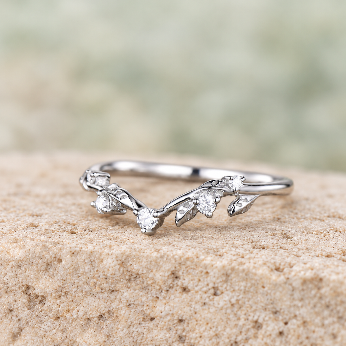 Five-Stone Leaf Wedding Band — detail 4