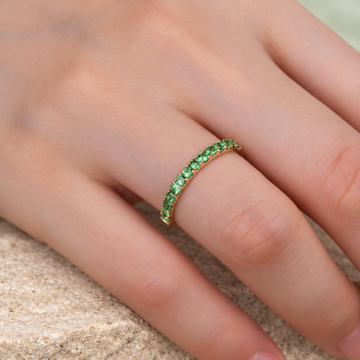 Green Tsavorite Half-Eternity Wedding Band — detail 2