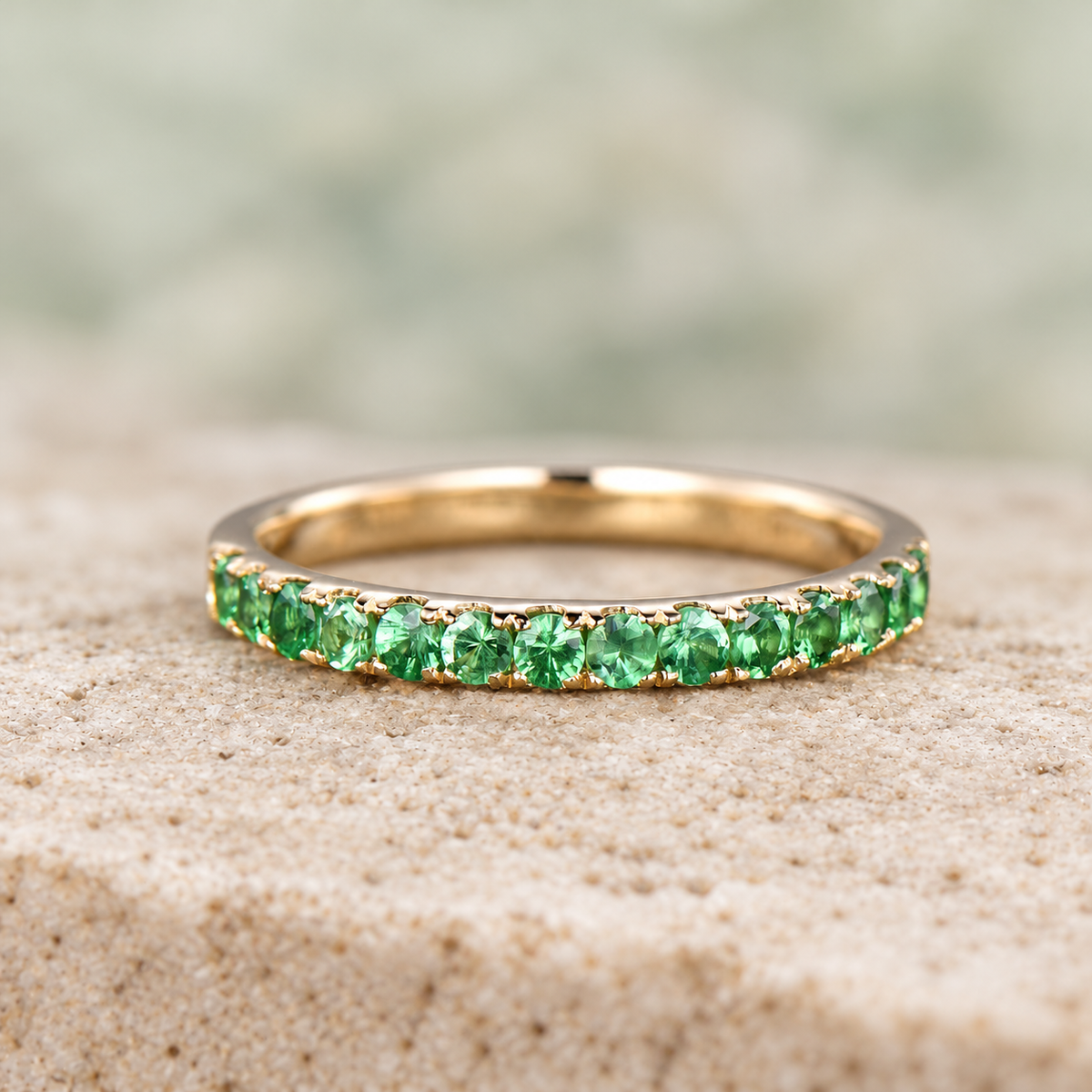 Green Tsavorite Half-Eternity Wedding Band — detail 3