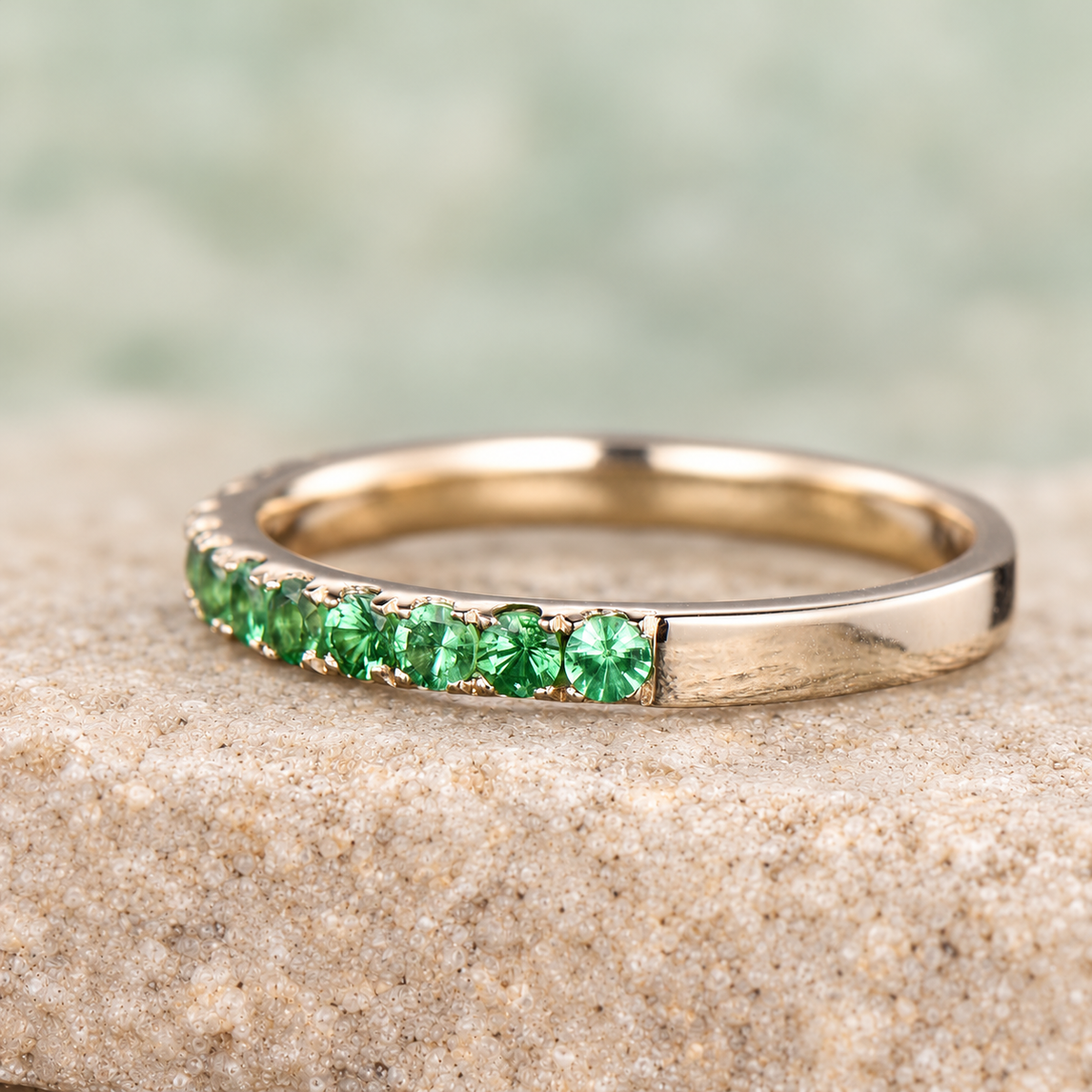 Green Tsavorite Half-Eternity Wedding Band — detail 4