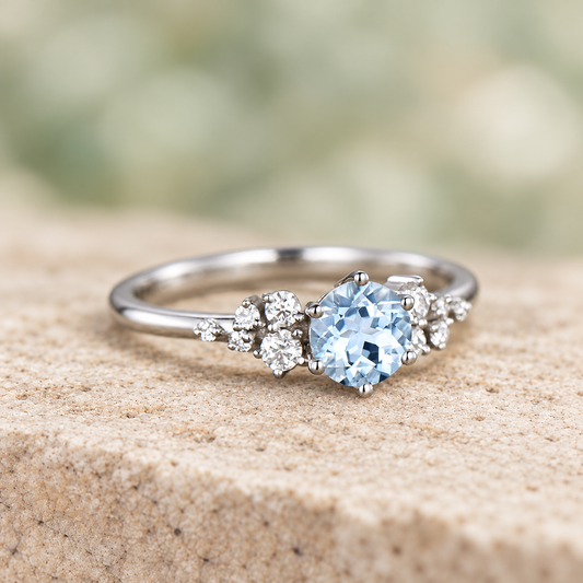 Round Aquamarine Snowdrift Engagement Ring — front view