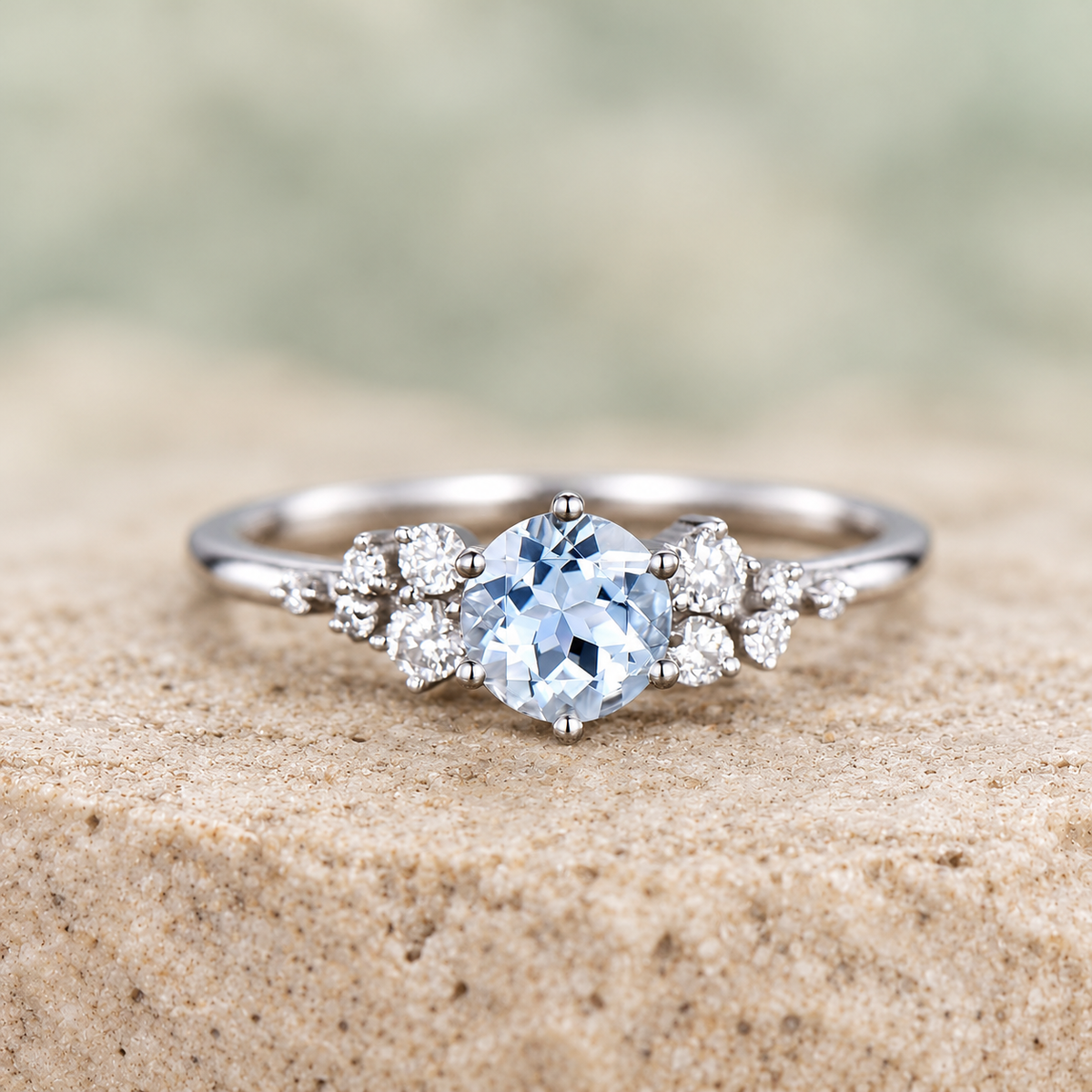 Round Aquamarine Snowdrift Engagement Ring — detail 2