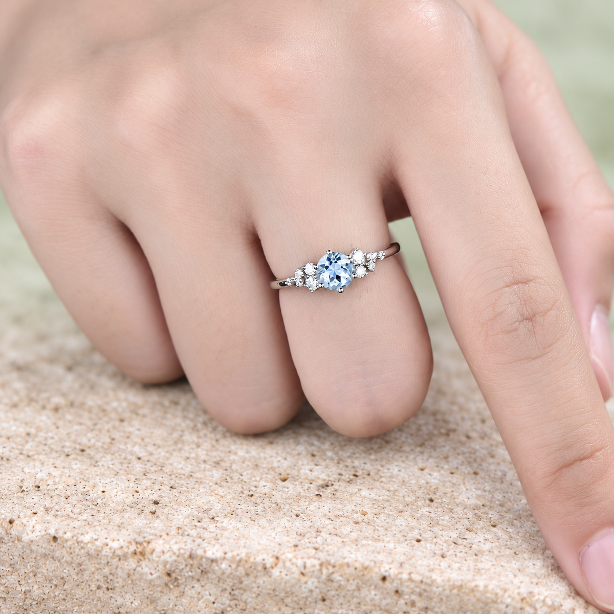 Round Aquamarine Snowdrift Engagement Ring — detail 3