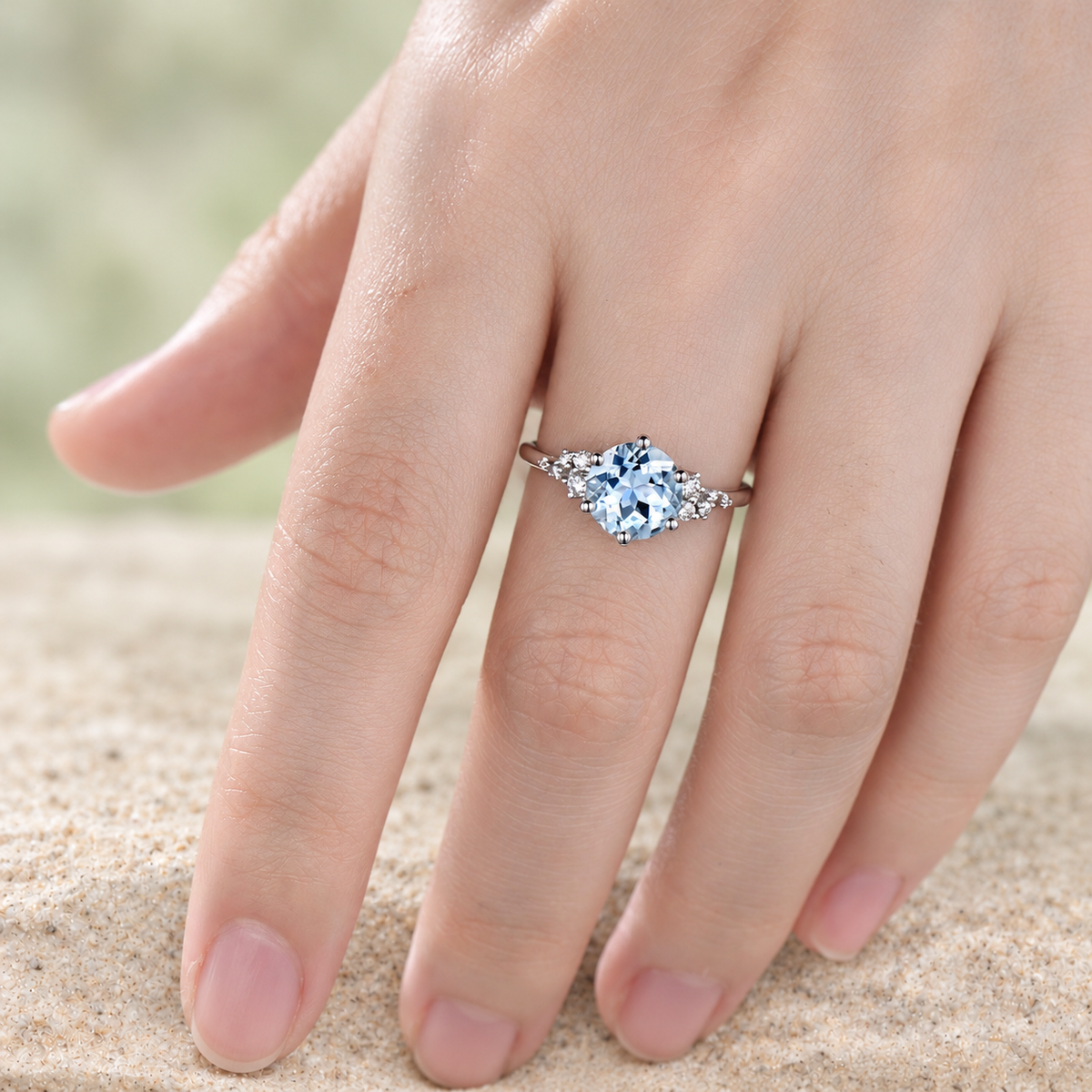 Round Aquamarine Snowdrift Engagement Ring — detail 4