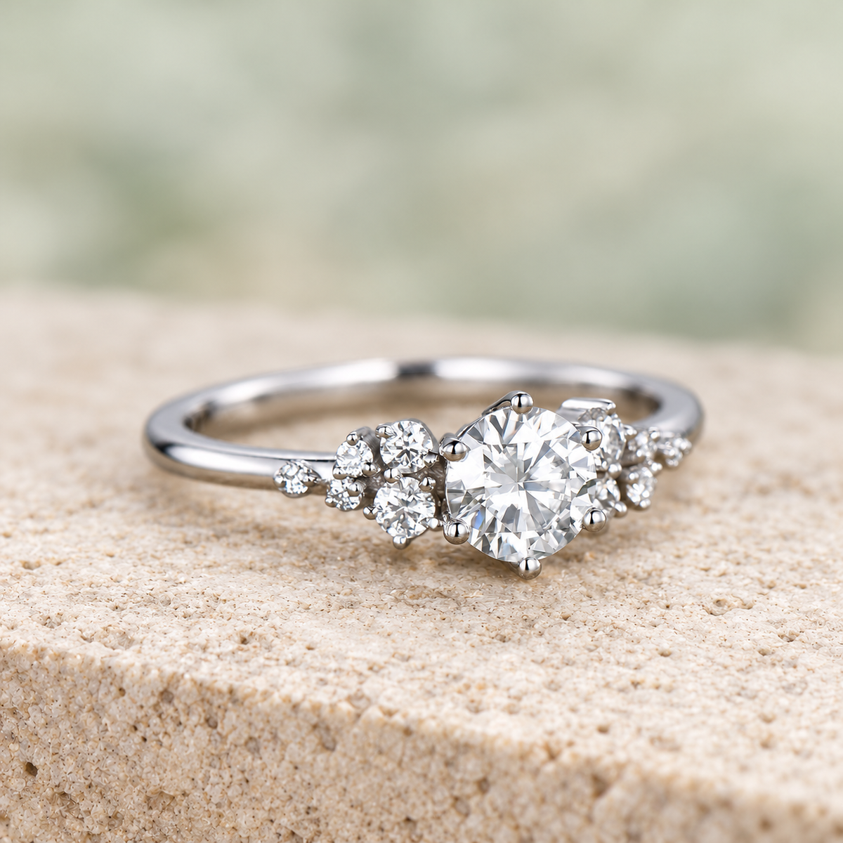 Round Moissanite Snowdrift Engagement Ring — front view