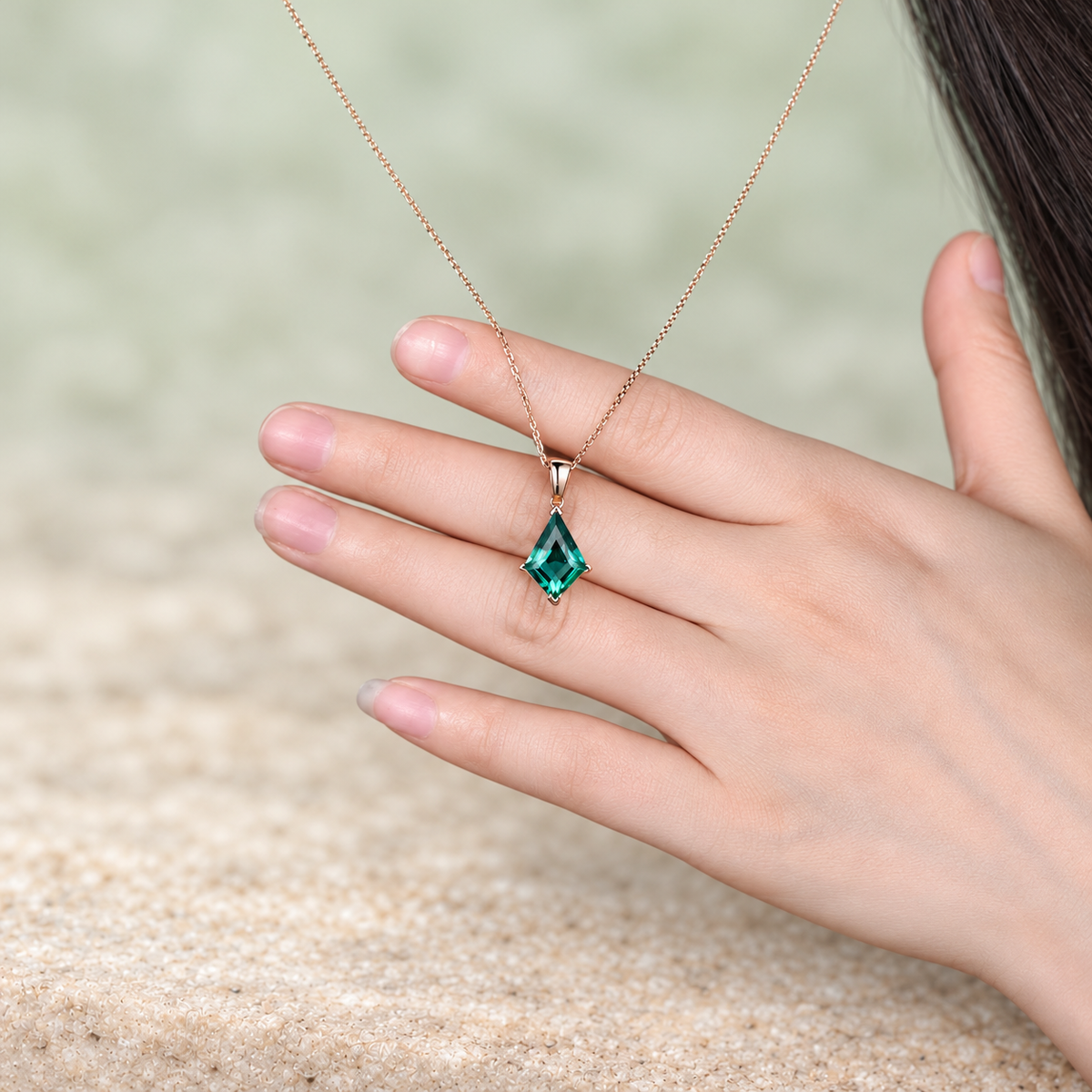 HERRINA Kite Emerald Pendant Necklace, view 2