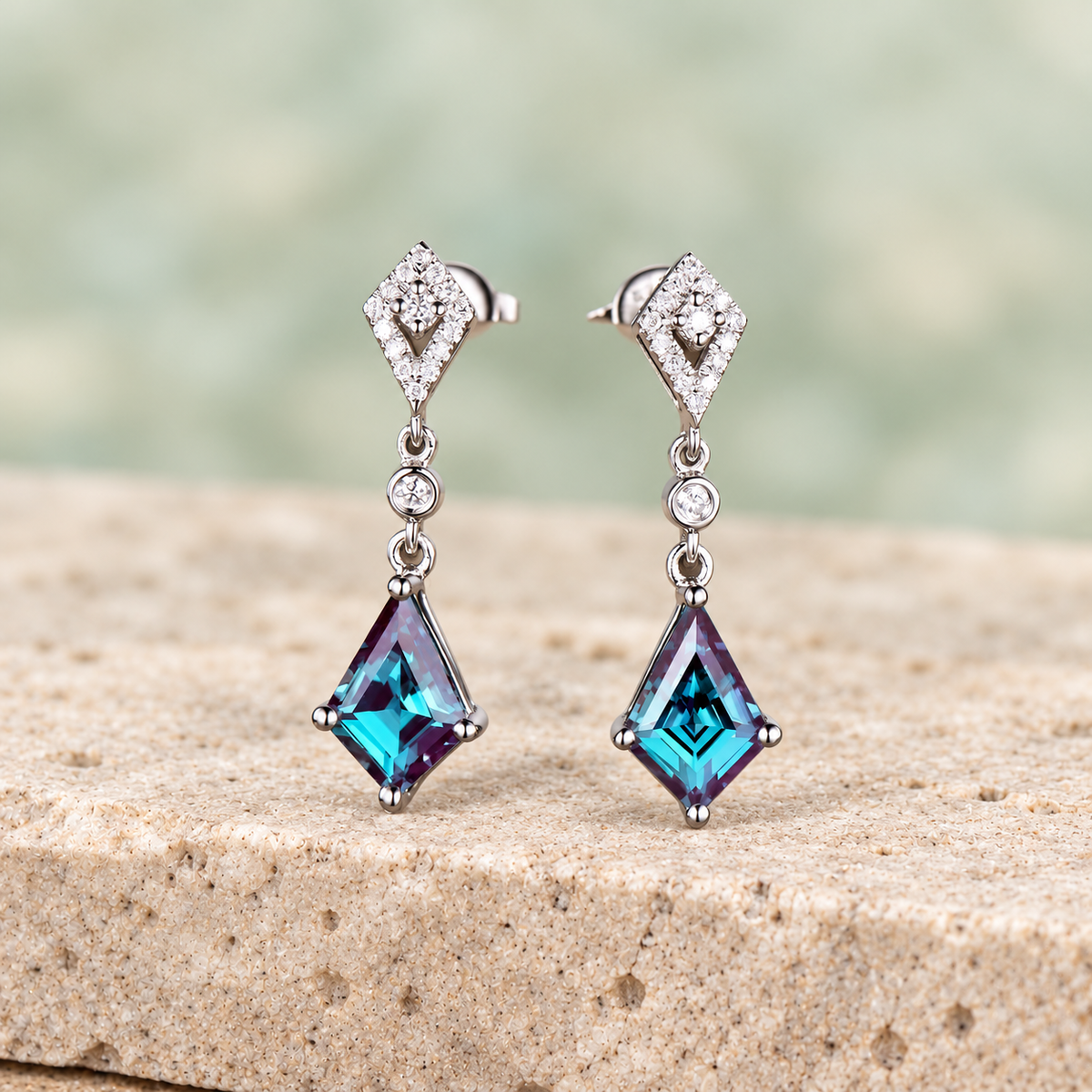 Kite Alexandrite Halo Drop Earrings — detail 3