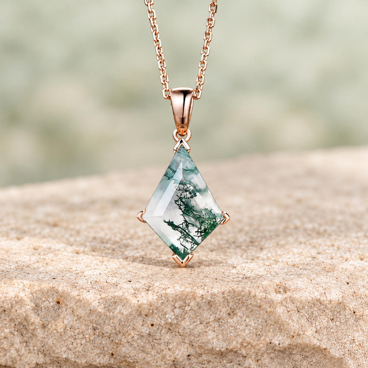 Kite Moss Agate Pendant Necklace — front view