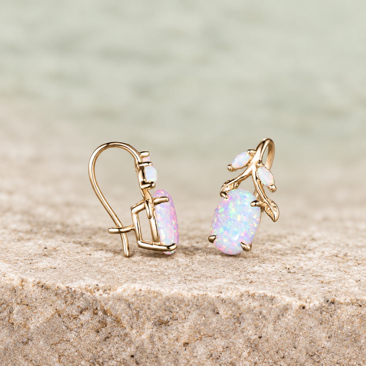 HERRINA Oval White Opal Leaf Drop Earrings, view 3