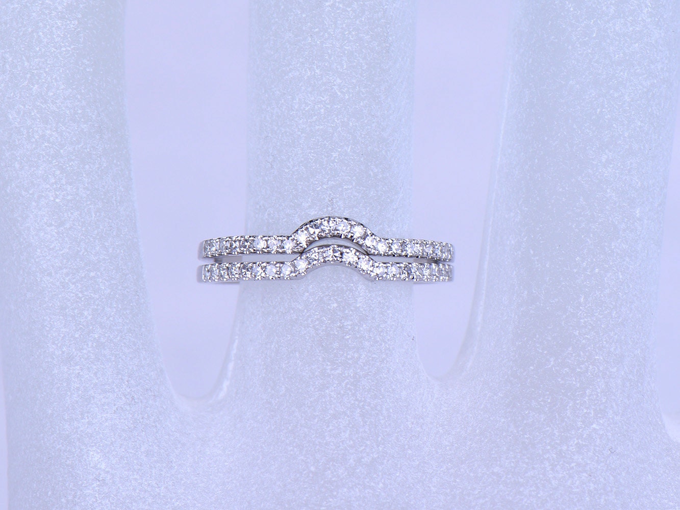 Diamond ring set diamond wedding band curved matching band 14k white gold ring half eternity ring 0.15ct natural SI-H diamonds pave set