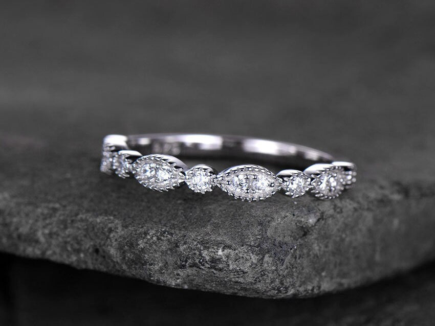 Sterling silver ring for women/Cubic Zirconia wedding band/CZ wedding ring/stackable ring/Matching band/Xmas gift/Can custom set stone QTY