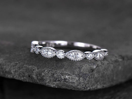 Sterling silver ring for women/Cubic Zirconia wedding band/CZ wedding ring/stackable ring/Matching band/Xmas gift/Can custom set stone QTY