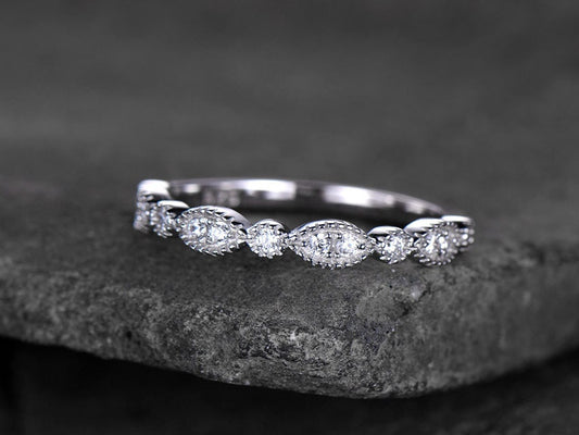 Sterling silver ring for women/Cubic Zirconia wedding band/CZ wedding ring/stackable ring/Matching band/Xmas gift/Can custom set stone QTY