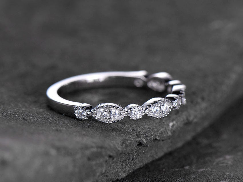 Sterling silver ring for women/Cubic Zirconia wedding band/CZ wedding ring/stackable ring/Matching band/Xmas gift/Can custom set stone QTY