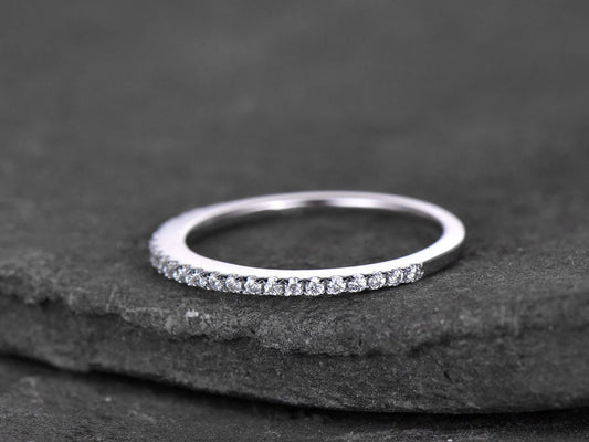 Sterling silver ring/Cubic Zirconia wedding band/CZ wedding ring/stack ring/Thin Matching band/Half eternity ring/White gold plated