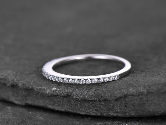 Sterling silver ring/Cubic Zirconia wedding band/CZ wedding ring/stack ring/Thin Matching band/Half eternity ring/White gold plated