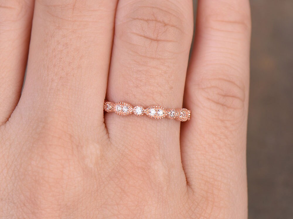 Sterling silver ring/Cubic Zirconia wedding band/CZ wedding ring/stack ring/Art Deco Matching band/Half eternity ring/Rose gold plated