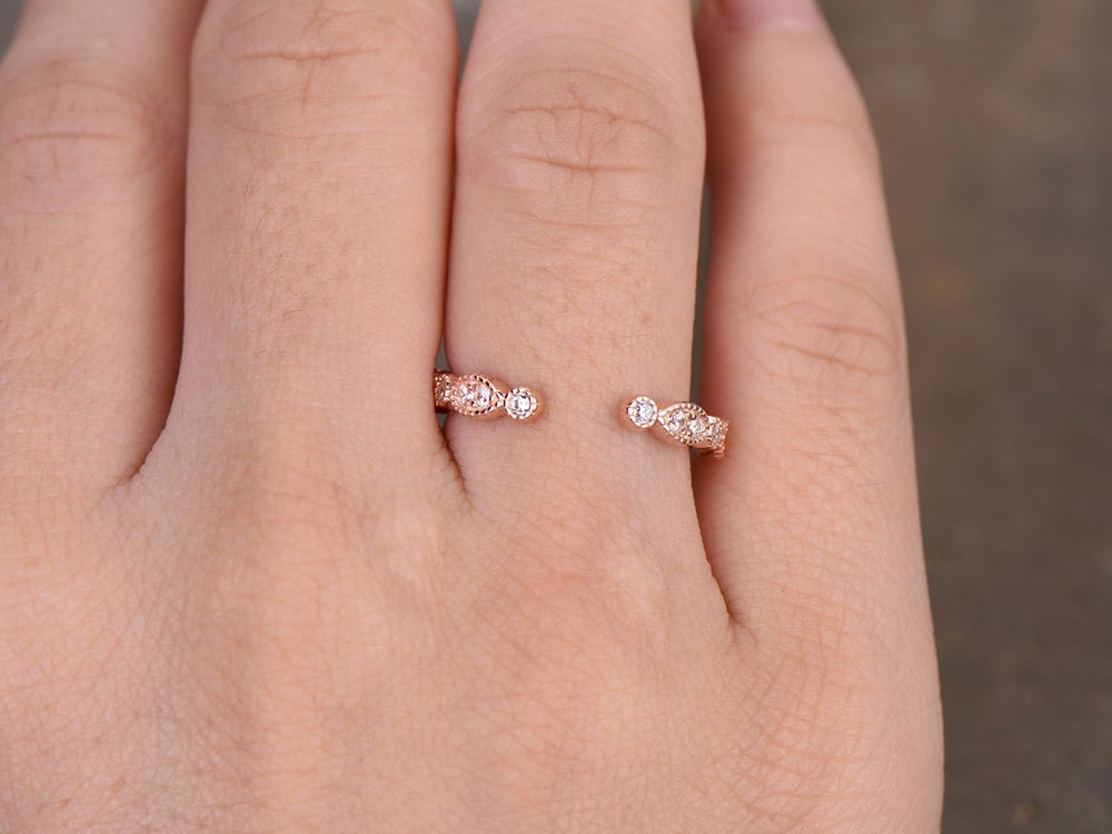 Sterling silver ring/Cubic Zirconia wedding band/CZ wedding ring/stack ring/Open Art Deco Matching band/Half eternity ring/Rose gold plated