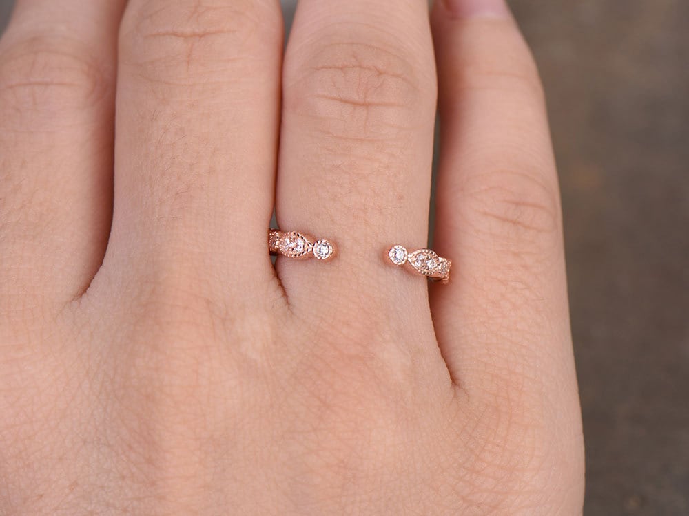 Sterling silver ring/Cubic Zirconia wedding band/CZ wedding ring/stack ring/Open Art Deco Matching band/Half eternity ring/Rose gold plated