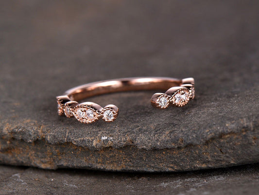 Sterling silver ring/Cubic Zirconia wedding band/CZ wedding ring/stack ring/Open Art Deco Matching band/Half eternity ring/Rose gold plated