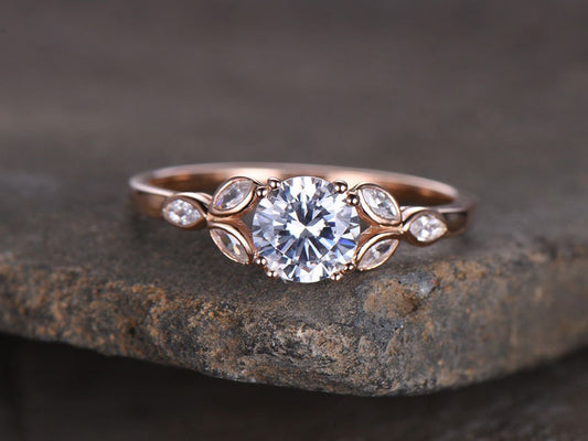 Sterling silver ring/Round cut Cubic Zirconia engagement ring/CZ wedding ring/Three flower marquise/promise ring/Xmas gift/Rose gold plated