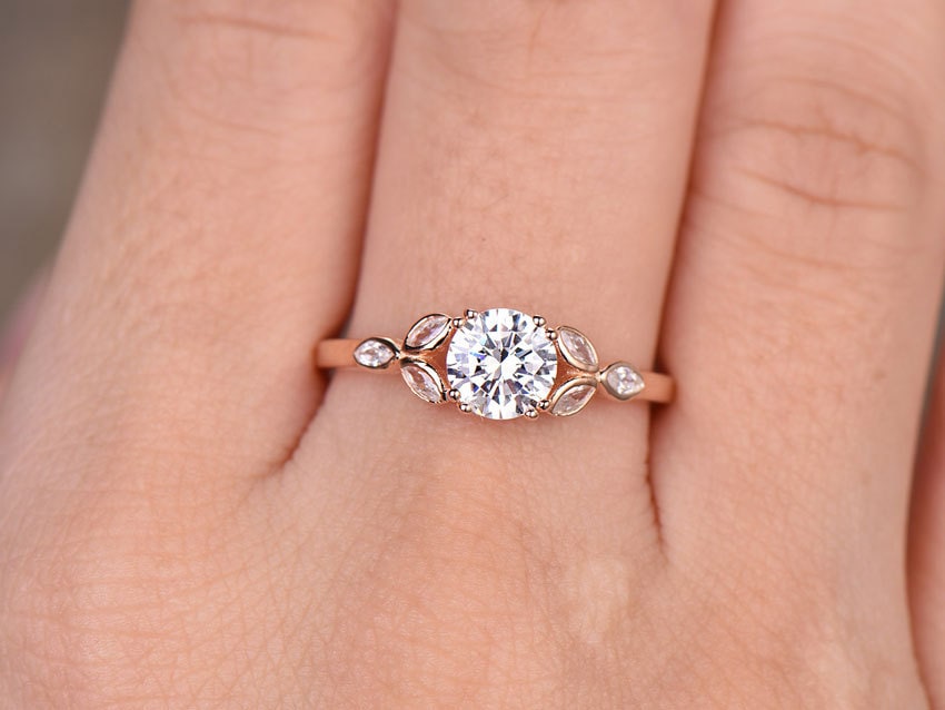 Sterling silver ring/Round cut Cubic Zirconia engagement ring/CZ wedding ring/Three flower marquise/promise ring/Xmas gift/Rose gold plated