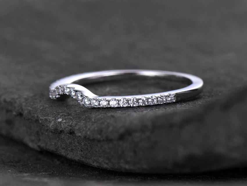 Sterling silver ring/Cubic Zirconia wedding band/CZ wedding ring/stackable ring/Matching band/white gold plated/Curved half moon gap ring