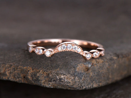 Sterling silver ring for women/Cubic Zirconia wedding band/CZ wedding ring/stackable ring/Matching band/Rose gold plated/curve half moon gap