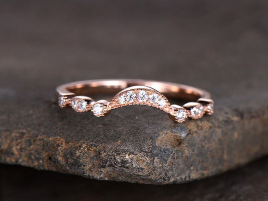 Sterling silver ring for women/Cubic Zirconia wedding band/CZ wedding ring/stackable ring/Matching band/Rose gold plated/curve half moon gap
