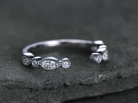Sterling silver ring for women/Cubic Zirconia wedding band/CZ wedding ring/stackable ring/Matching band/Xmas gift/Can custom design gap