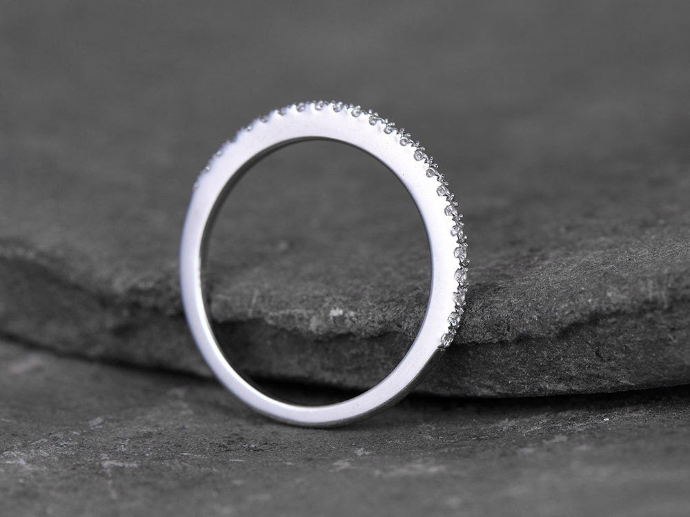 Sterling silver ring/Cubic Zirconia wedding band/CZ wedding ring/stack ring/Thin Matching band/Half eternity ring/White gold plated
