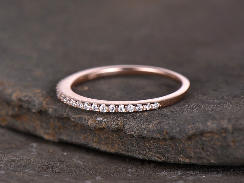Sterling silver ring/Cubic Zirconia wedding band/CZ wedding ring/stack ring/Thin Matching band/Half eternity ring/Rose gold plated