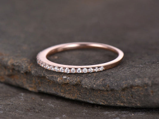 Sterling silver ring/Cubic Zirconia wedding band/CZ wedding ring/stack ring/Thin Matching band/Half eternity ring/Rose gold plated