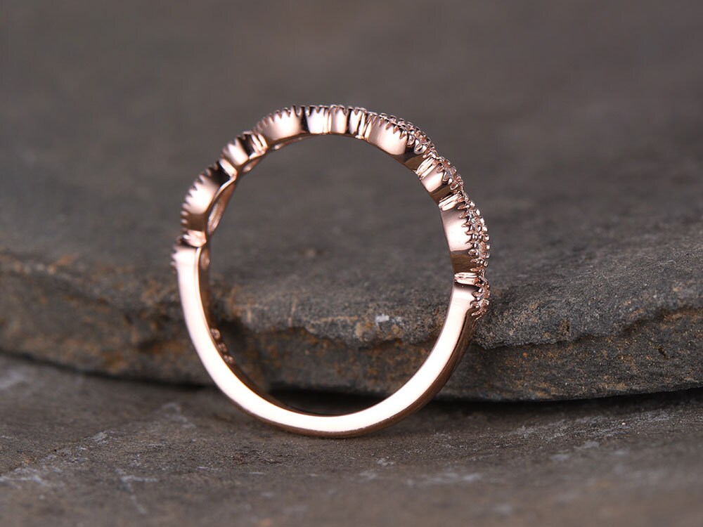 Sterling silver ring/Cubic Zirconia wedding band/CZ wedding ring/stack ring/Art Deco Matching band/Half eternity ring/Rose gold plated