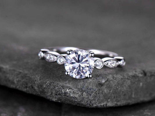 Sterling silver ring/Round cut Cubic Zirconia engagement ring/CZ wedding ring/stackable ring/promise ring/Xmas gift/White gold plated