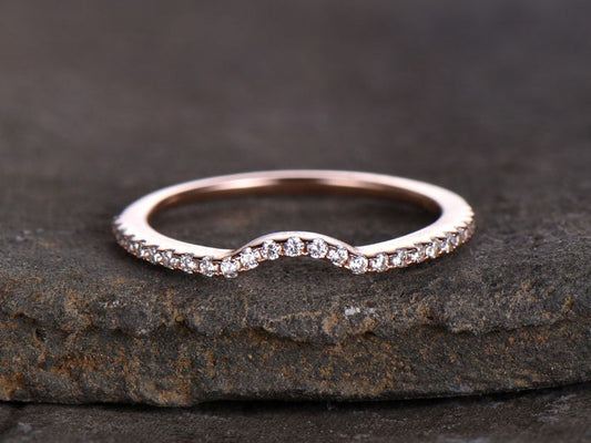 Sterling silver ring/Cubic Zirconia wedding band/CZ wedding ring/stackable ring/Matching band/rose gold plated/Curved half moon gap ring