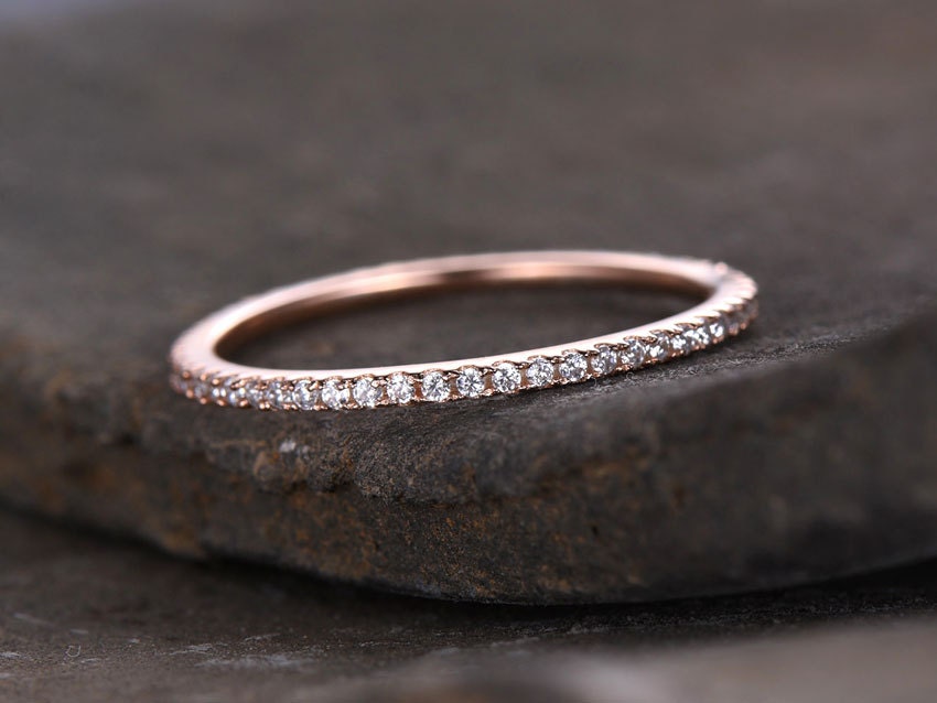 Eternity Diamond wedding band/Moissanite wedding band/Sterling silver ring/Minimalist band/THIN Matching band/Rose gold plated
